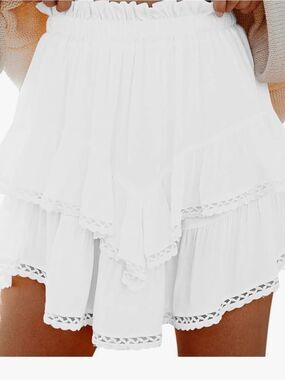 Tiered Ruffle Mini Skirt for Women Smocked Waist Aline Cute Y2K Flowy Boho Skort